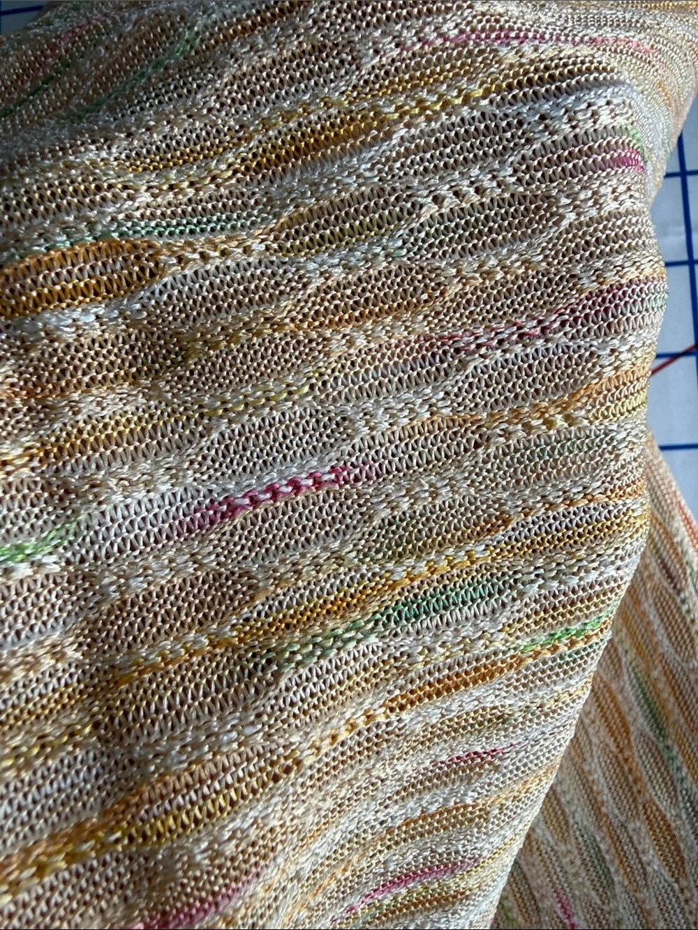 Vintage 1970s Openwork Stretch Knit Fabric 2 Yards x 58” Textured Stripe